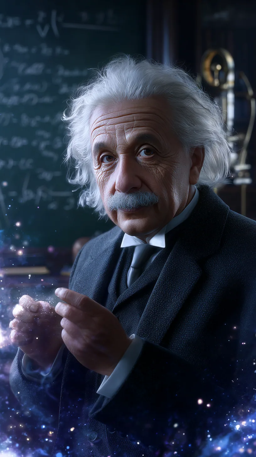 宇宙と光に囲まれたAlbert Einsteinを描いたAI生成ポートレート